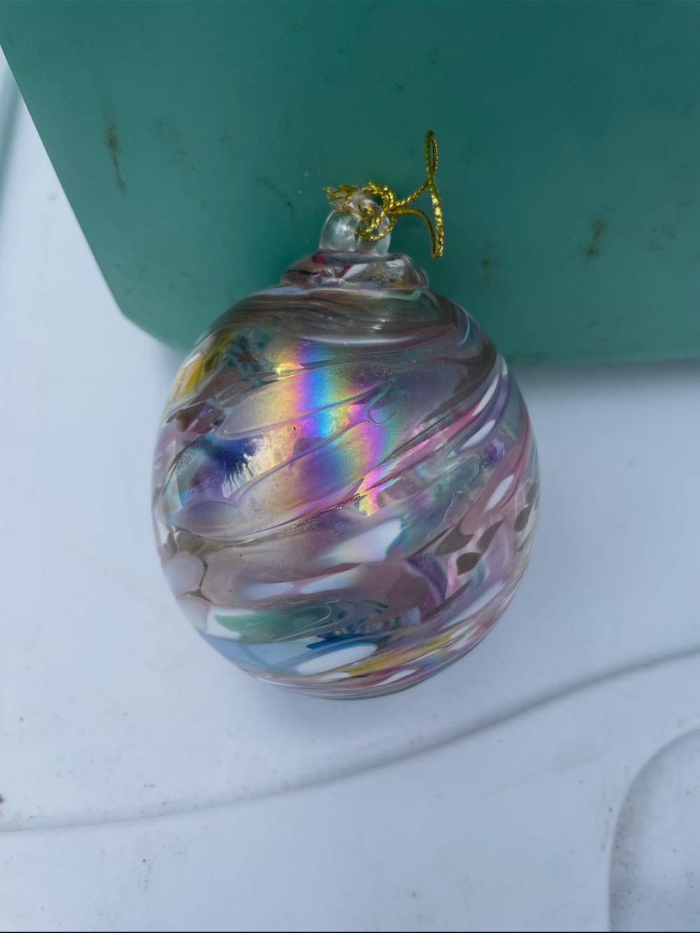 Vintage St. Helens Handblown Iridescent Swirl Glass Ornament - Pink Multi